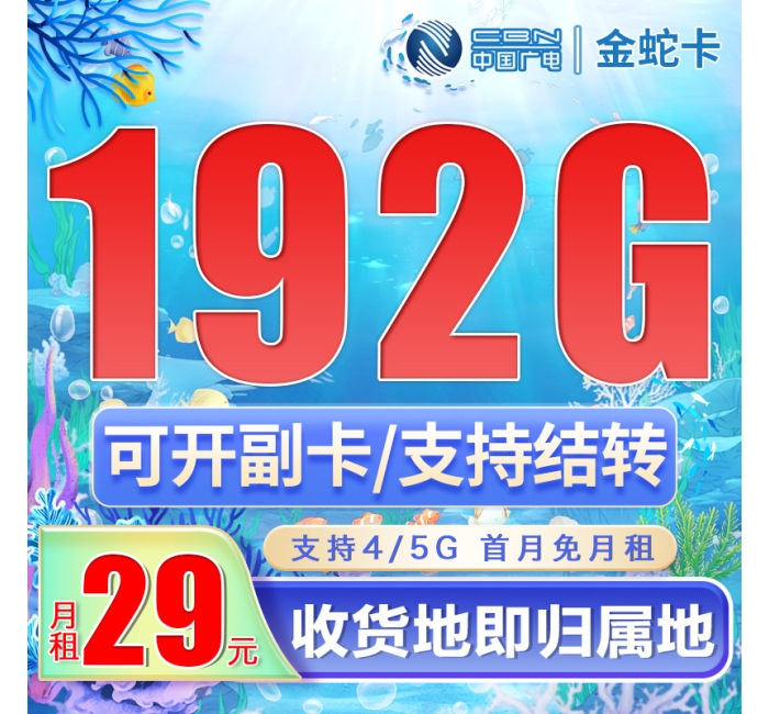 广电金蛇卡29元192G通用流量（流量支持结转）